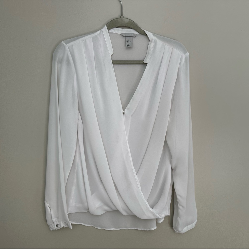 H&M Faux Wrap Shirt Size 14 Long Sleeve Lightweight